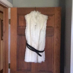 White faux fur vest with belt